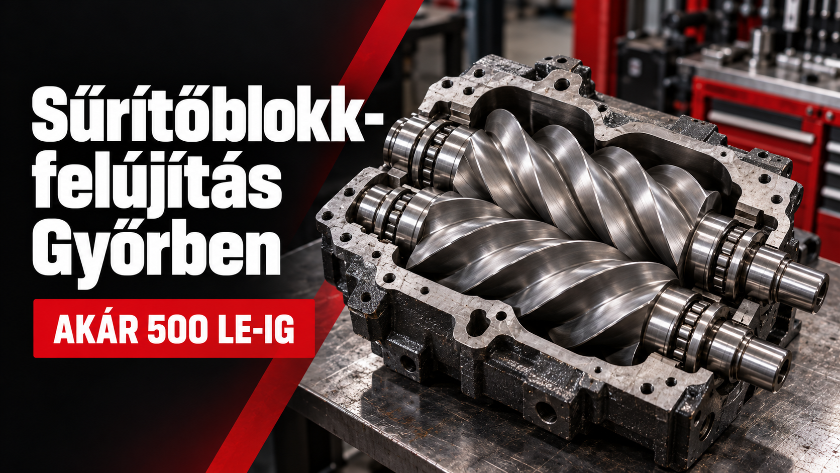 Sűrítőblokk felújítás Győrben – szétszerelt csavarkompresszor-blokk